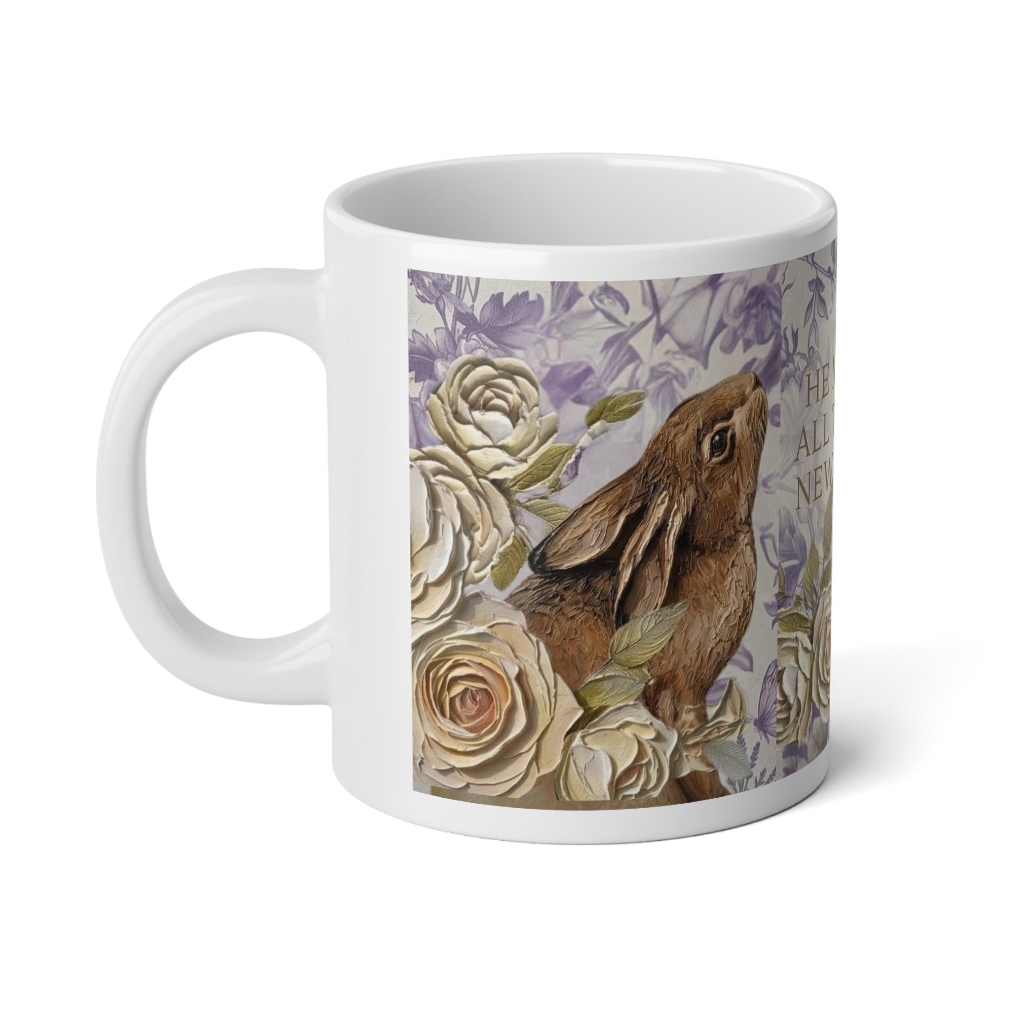 He Makes All Things New Again mug | Floral bird scripture design