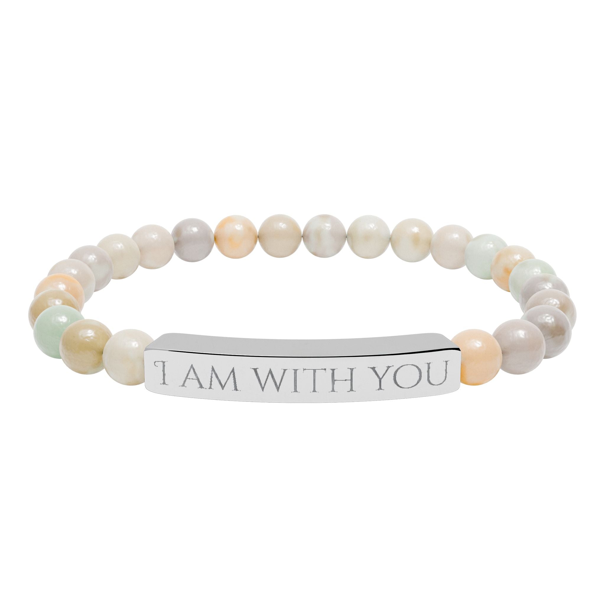 I Am With You Natural Stone Stretch Bar Bracelet | Engraved Christian Bracelet