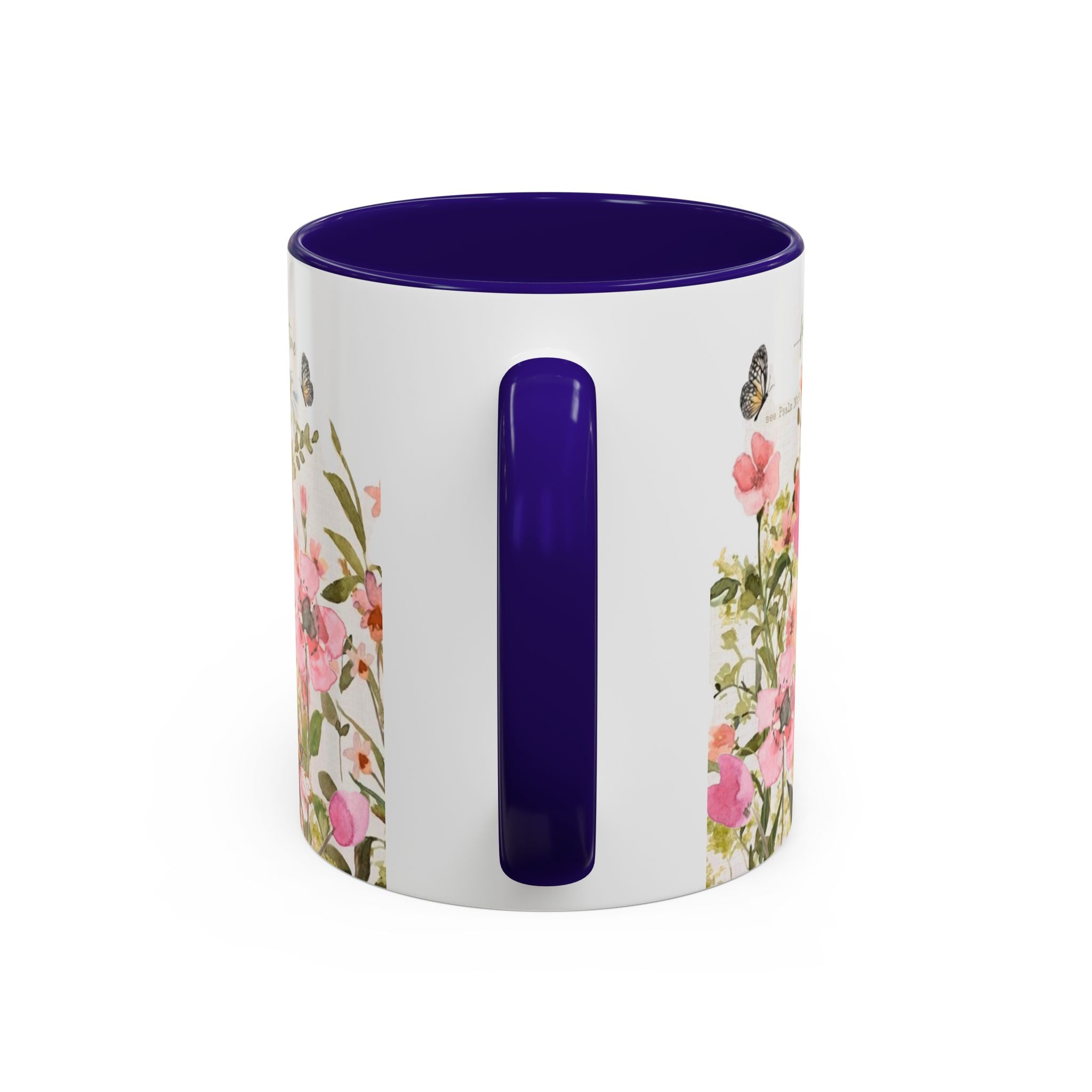 Pink Watercolor Wildflowers Mug | Butterfly Accent Scripture Coffee Cup Gift for Her