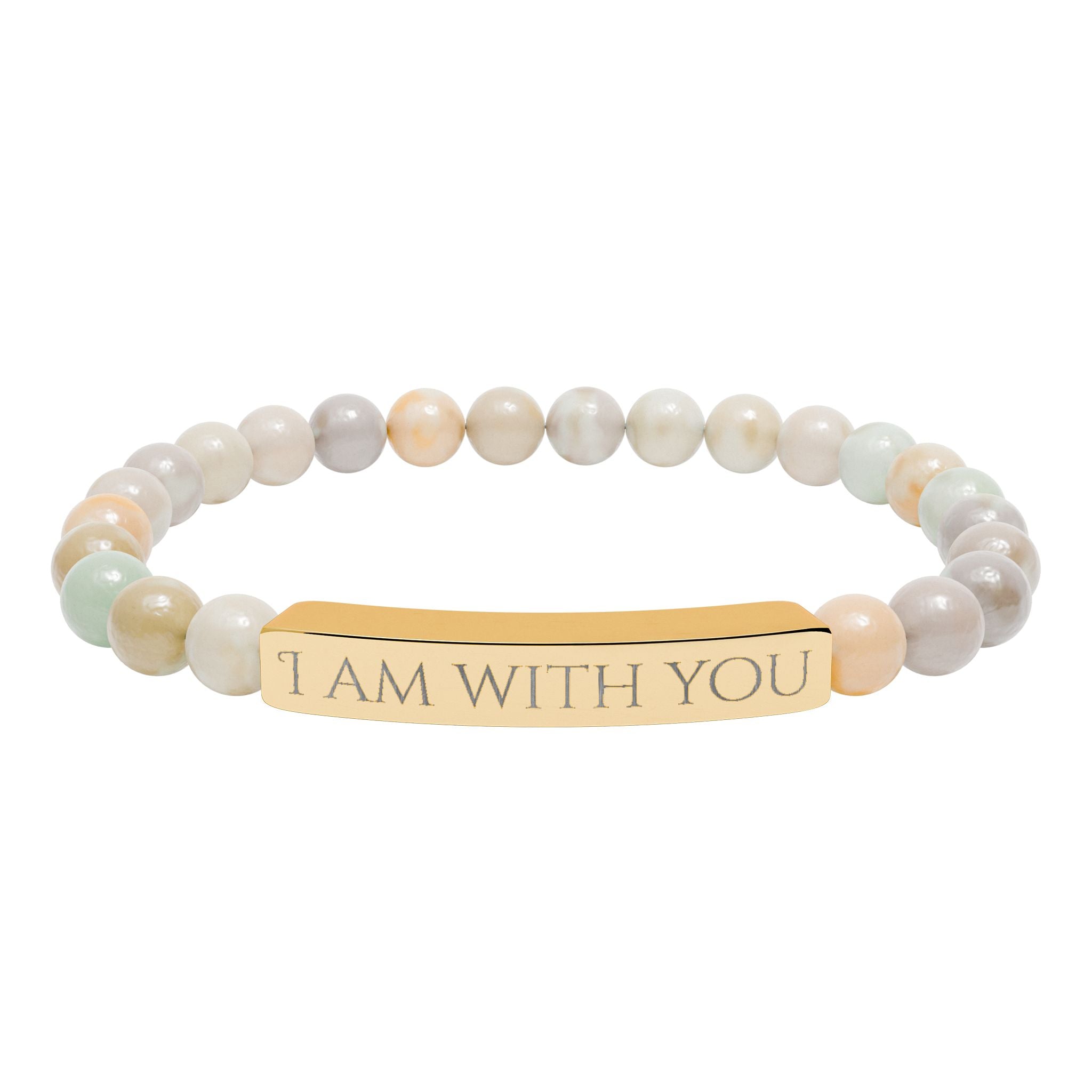 I Am With You Natural Stone Stretch Bar Bracelet | Engraved Christian Bracelet