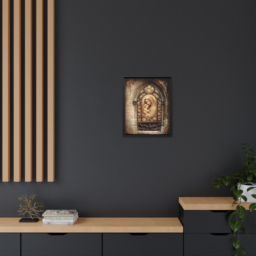 Gothic Window Madonna and Child Stained Glass Print Matte Canvas, Framed