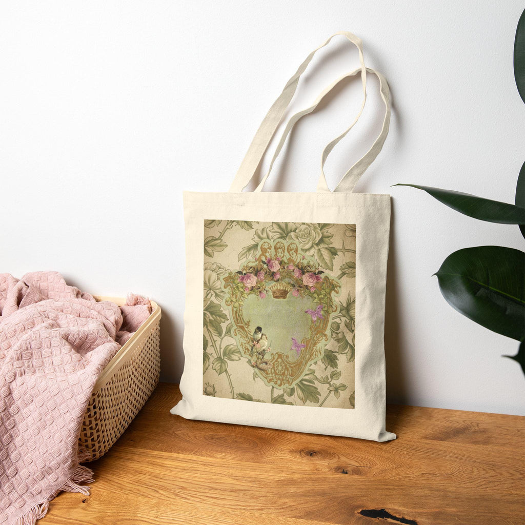 Vintage personalized Cotton Canvas Tote Bag - Green Toile