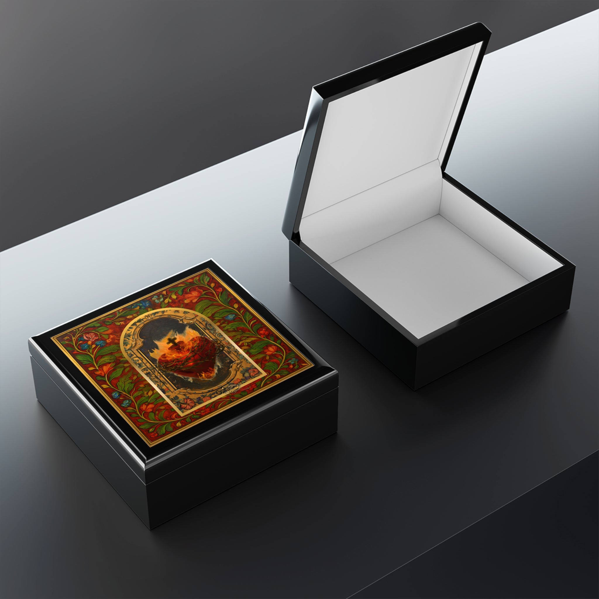 Sacred Heart of Jesus impasto painting Jewelry Box | Religious Keepsake