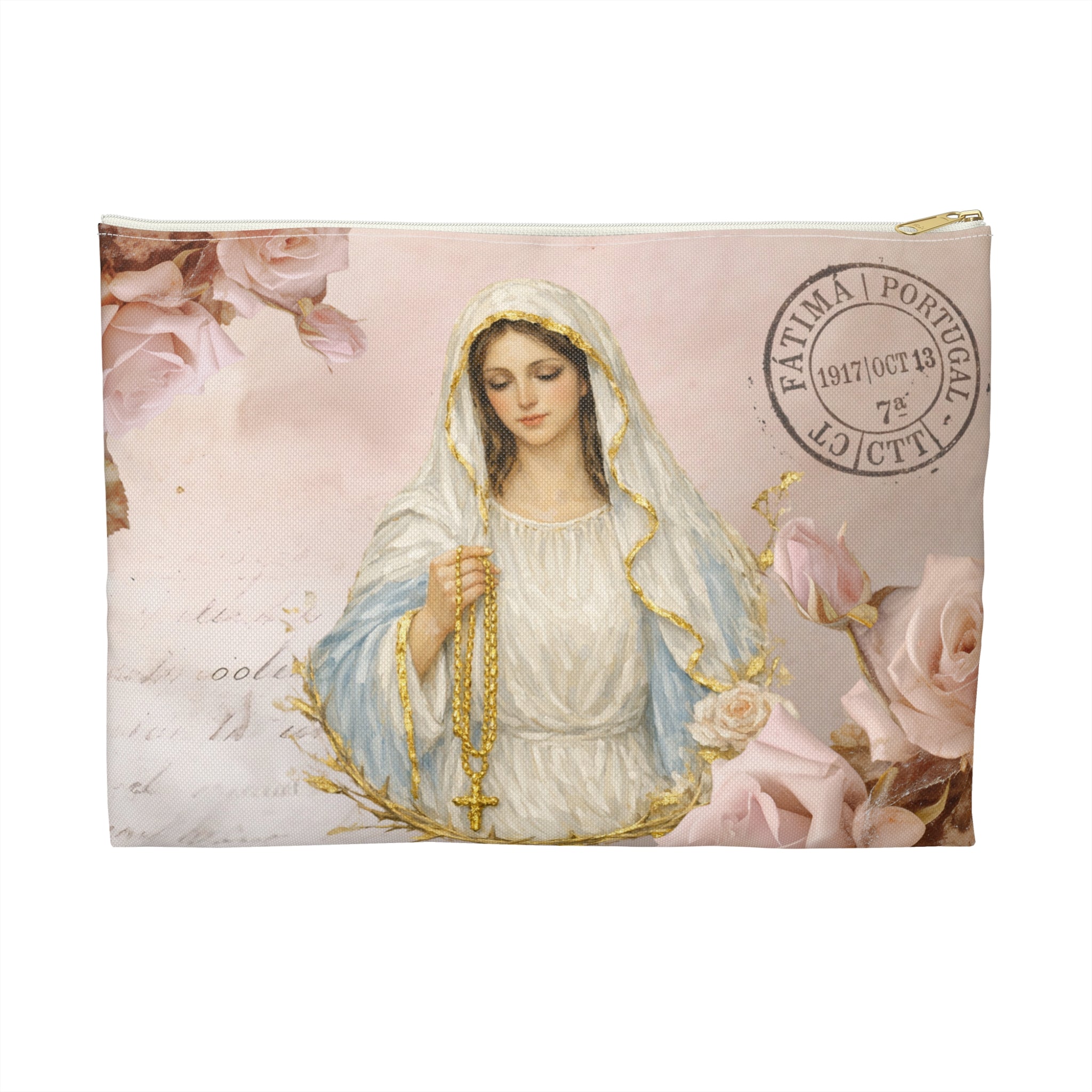 Our Lady of Fatima Accessory Pouch | Rosary Vintage Floral Print
