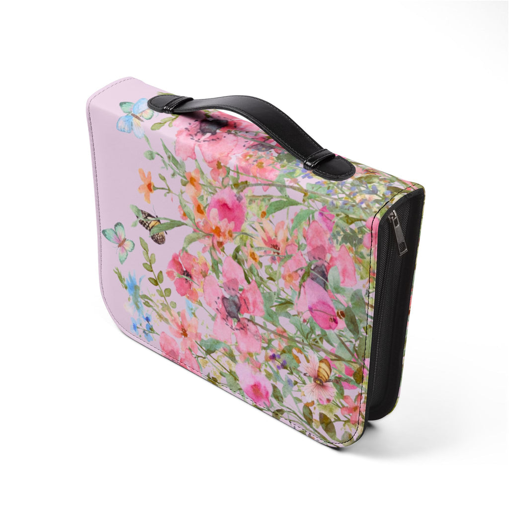 Floral Meadow Bible Cover | Pink Wildflowers, Butterflies, Missal Cover Bible Case