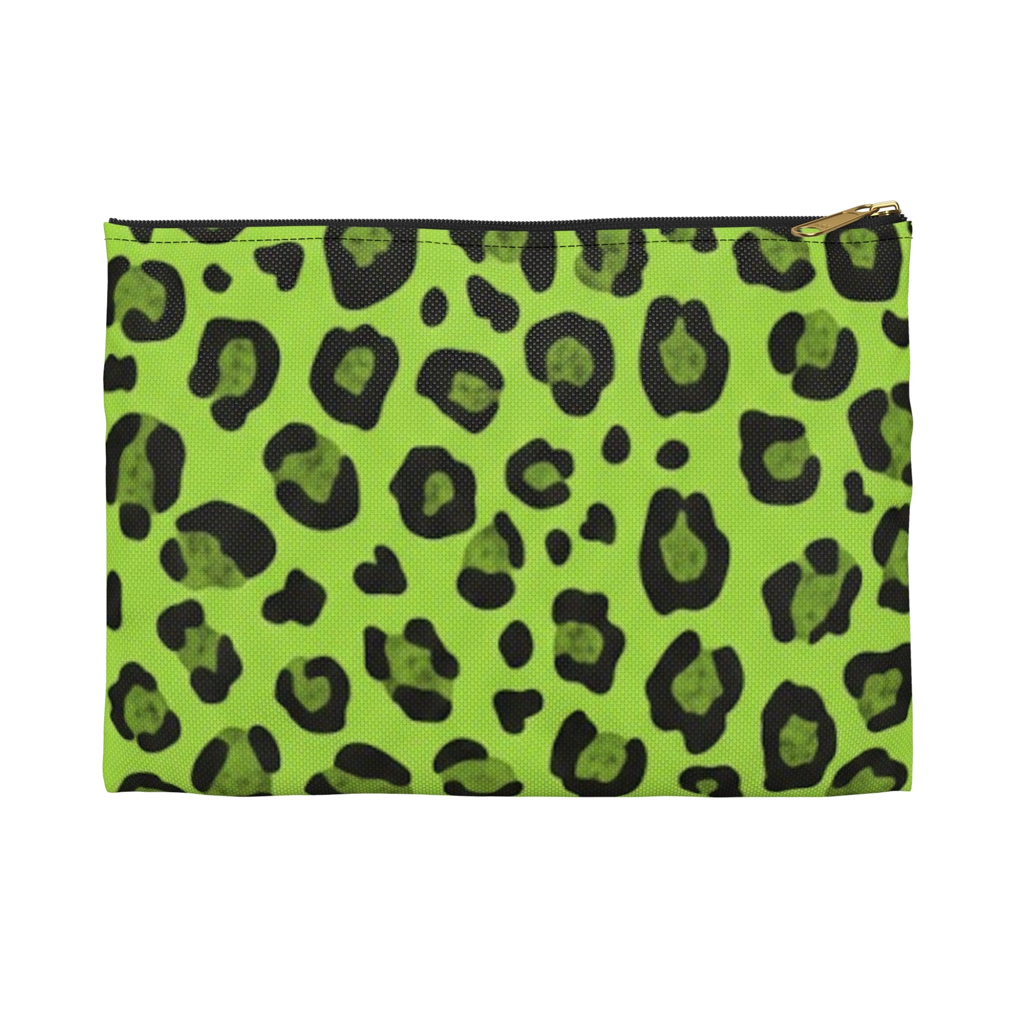 Acid Green Leopard Print Accessory Pouch | Animal Print Zipper Bag