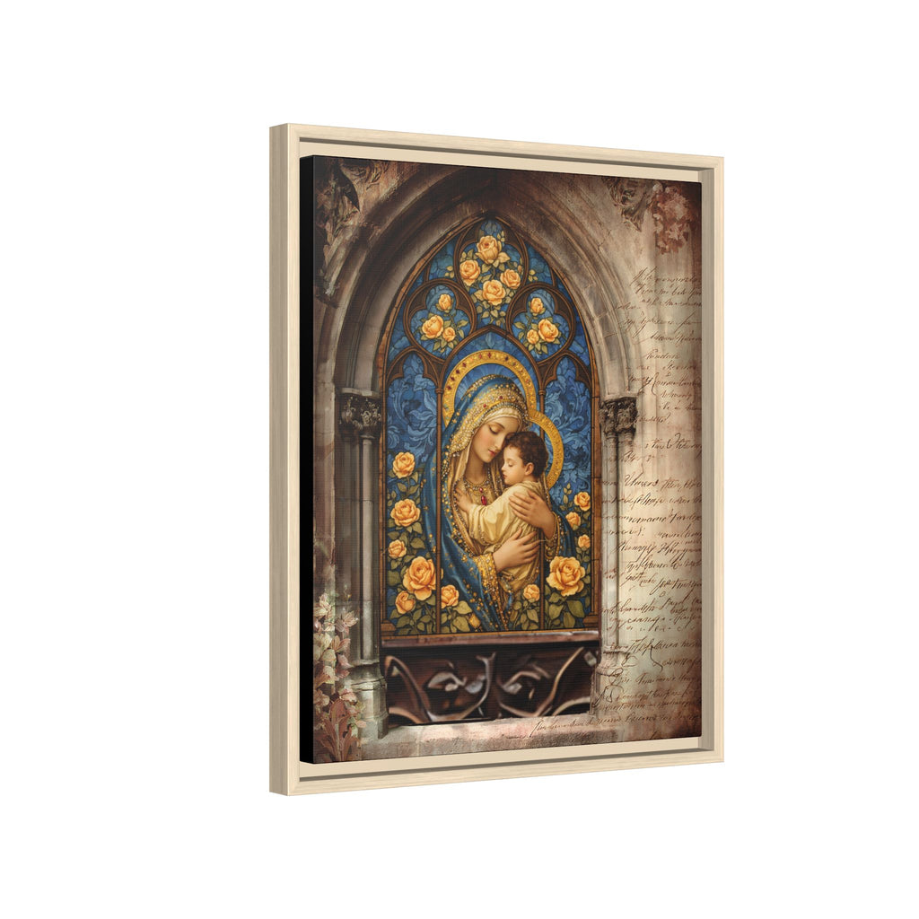Madonna and Child Stained Glass Print Matte Canvas, Framed