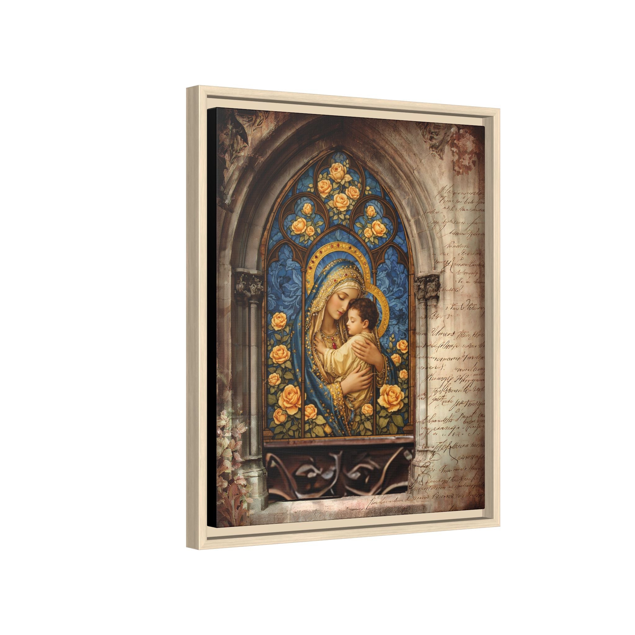 Madonna and Child Stained Glass Print Matte Canvas, Framed