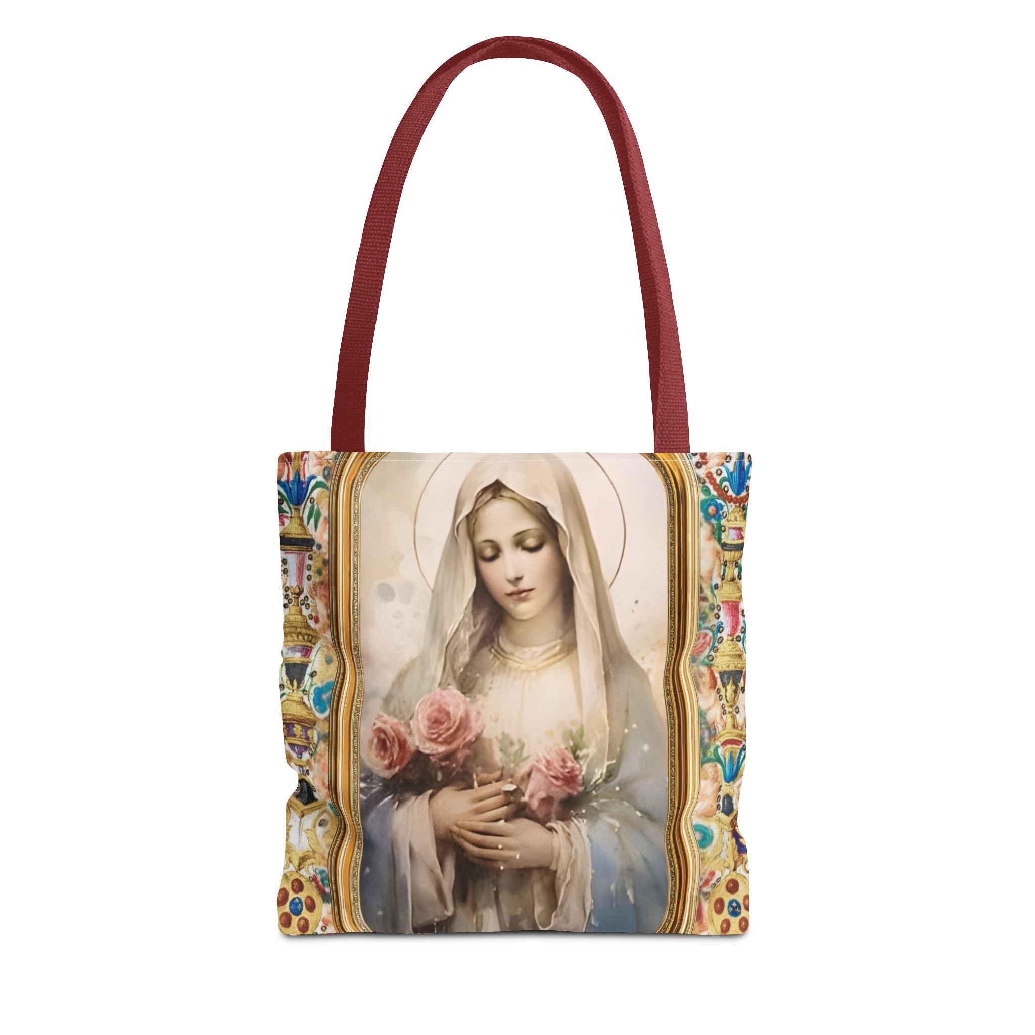 Virgin Mary portrait Tote Bag | Religious Madonna illustration, roses