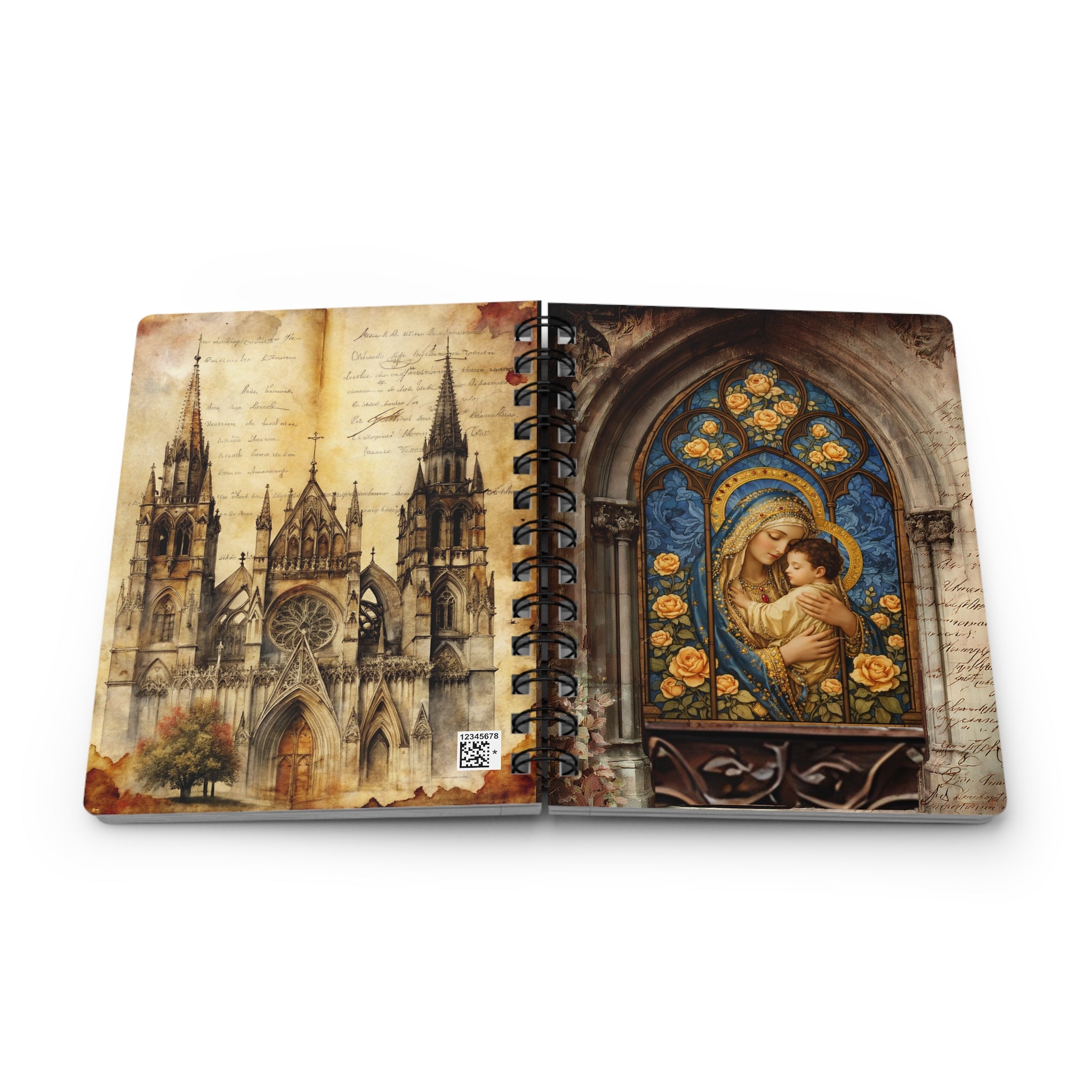 Gothic Madonna and Child Spiral Bound Journal | Vintage Church Window Notebook