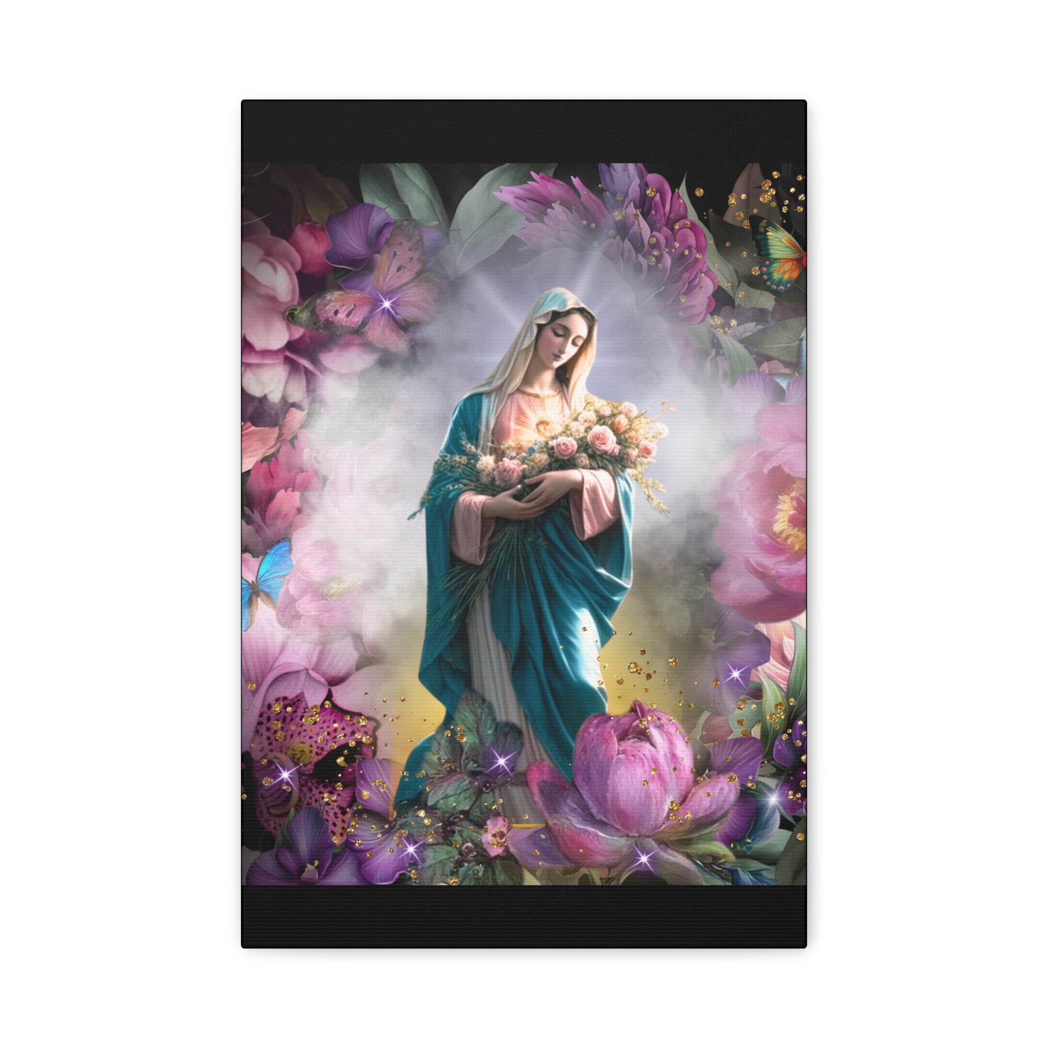 Virgin Mary Floral Portrait Canvas