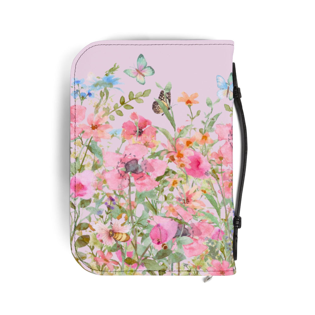Floral Meadow Bible Cover | Pink Wildflowers, Butterflies, Missal Cover Bible Case