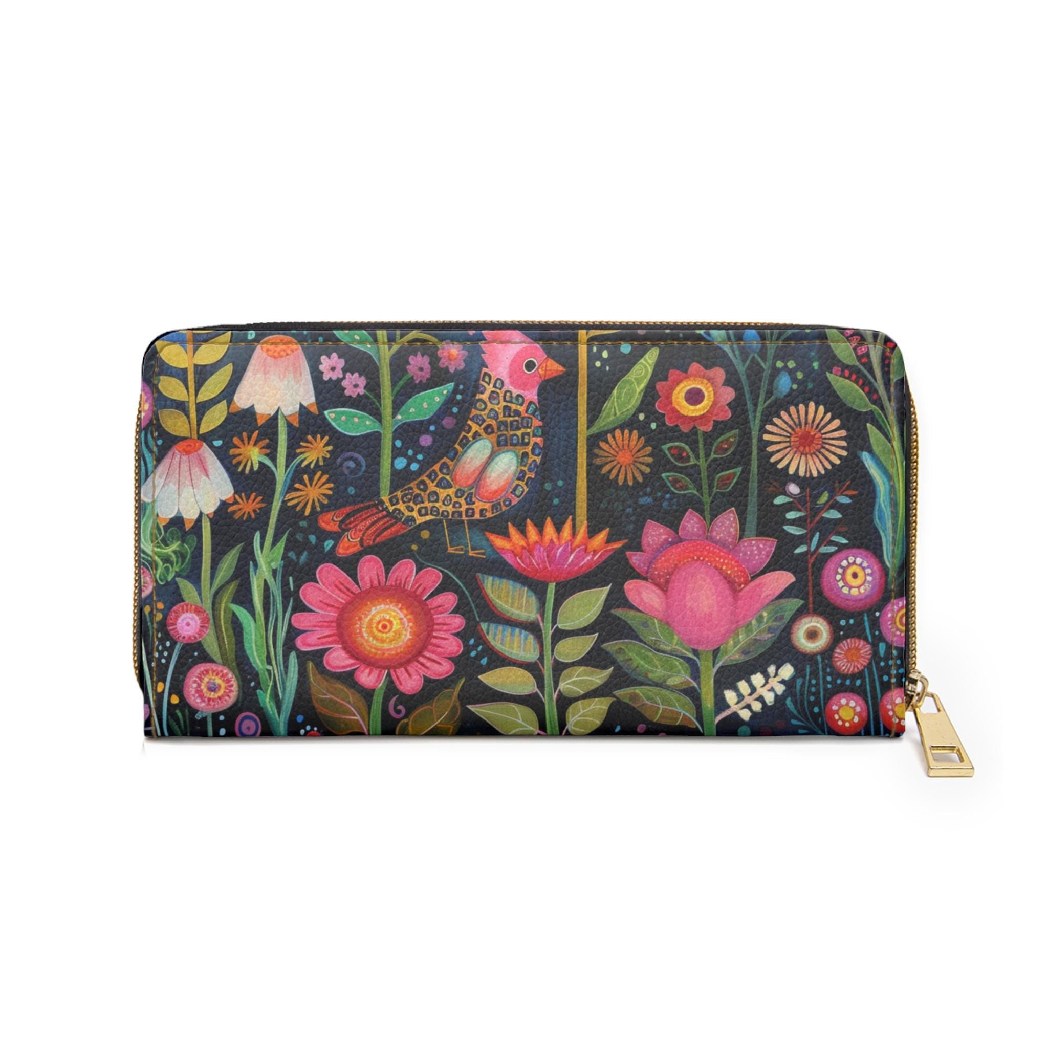 Merrimeko Botanical Zipper Wallet, Folkart Design Nature Lover Gift, Vintage Inspired Clutch