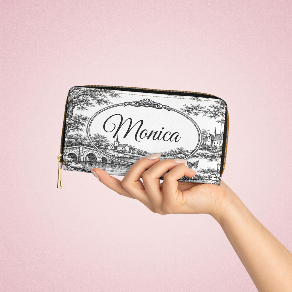 Vintage Black and White Toile Floral Wallet | Zipper Clutch