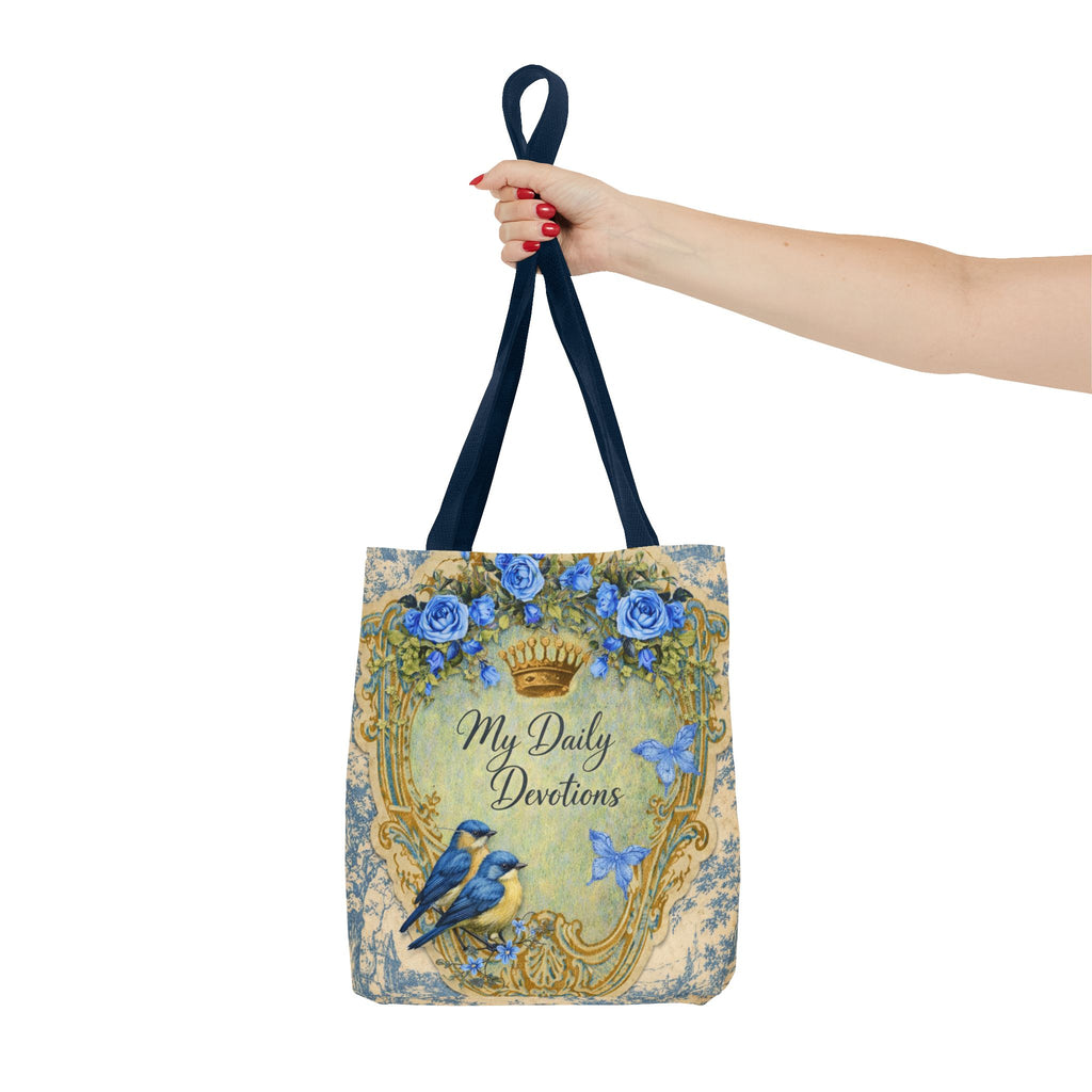 Daily Devotions Tote Bag | Bluebird Toile Bible Study Accessory | Christian Shoulder Bag