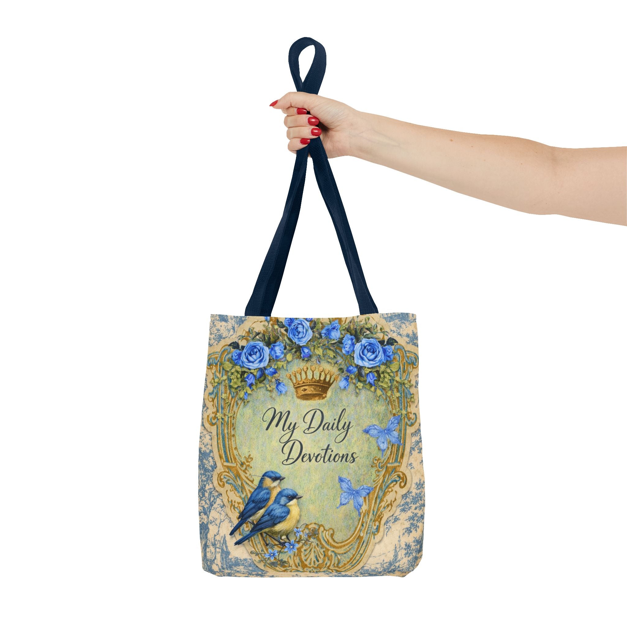 Daily Devotions Tote Bag | Bluebird Toile Bible Study Accessory | Christian Shoulder Bag