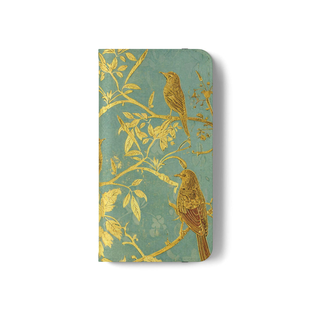 Floral Birds Faux Leather Phone Wallet Case Elegant Bookish Flip Case with Card Slots