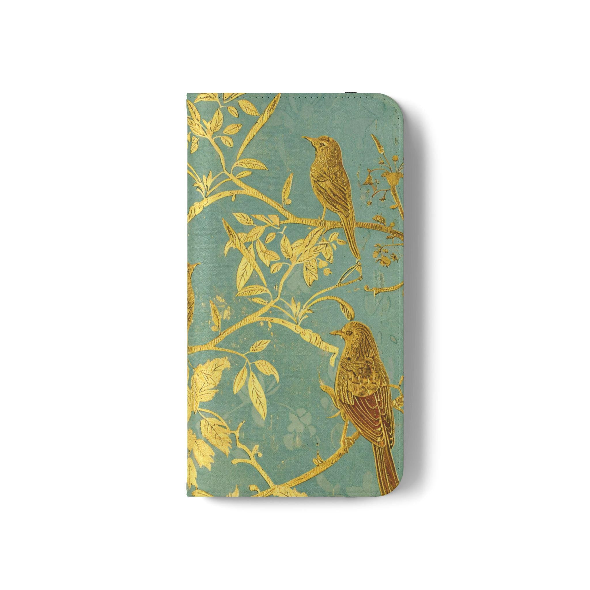 Floral Birds Faux Leather Phone Wallet Case Elegant Bookish Flip Case with Card Slots