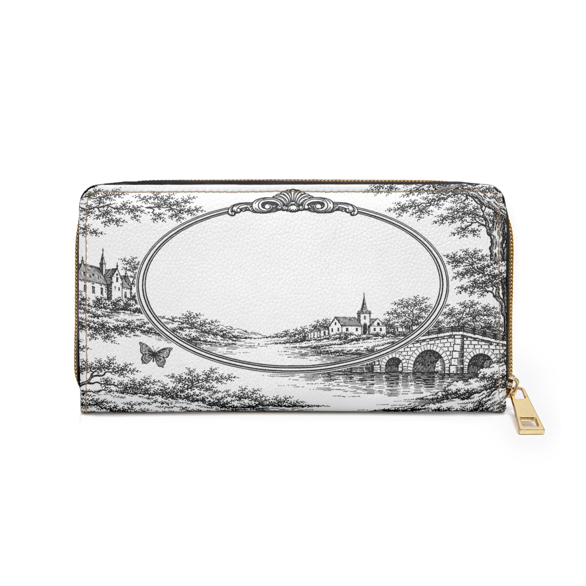 Vintage Black and White Toile Floral Wallet | Zipper Clutch