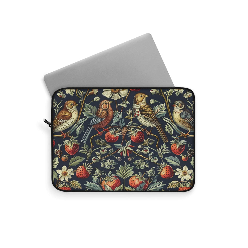 Strawberry Thieves William Morris Laptop Sleeve | Red Cream Botanical Zip Sleeve Fleece Interior