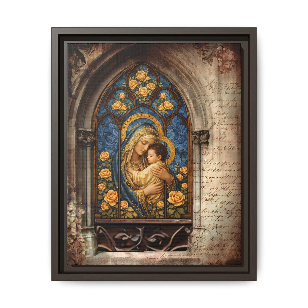 Madonna and Child Stained Glass Print Matte Canvas, Framed