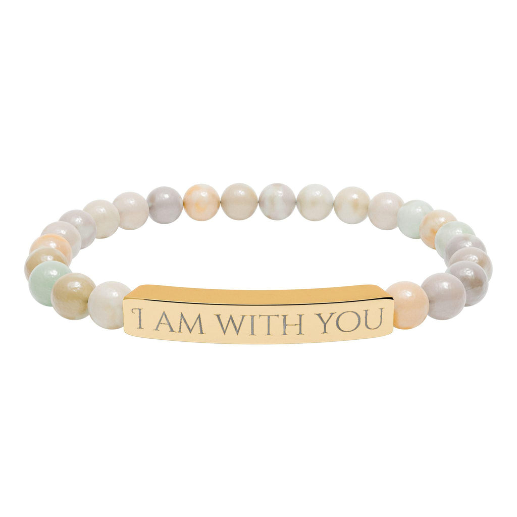 I Am With You Natural Stone Stretch Bar Bracelet | Engraved Christian Bracelet