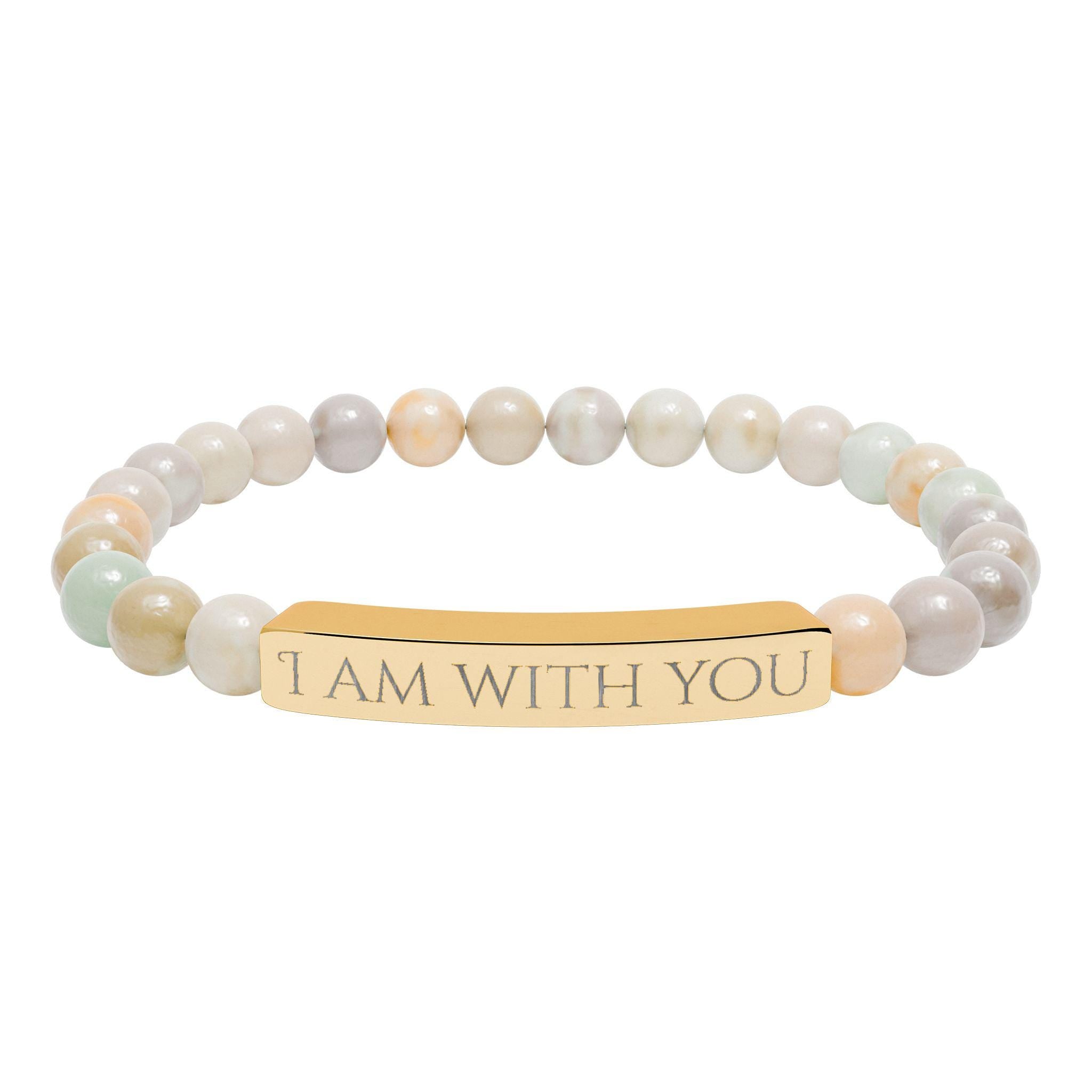 I Am With You Natural Stone Stretch Bar Bracelet | Engraved Christian Bracelet