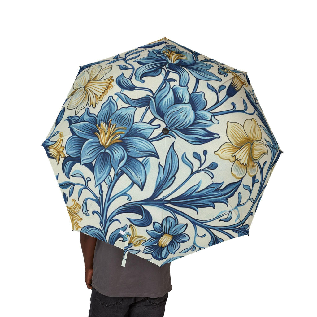 William Morris Blue Floral Foldable Umbrella | Patterned Rain Parasol