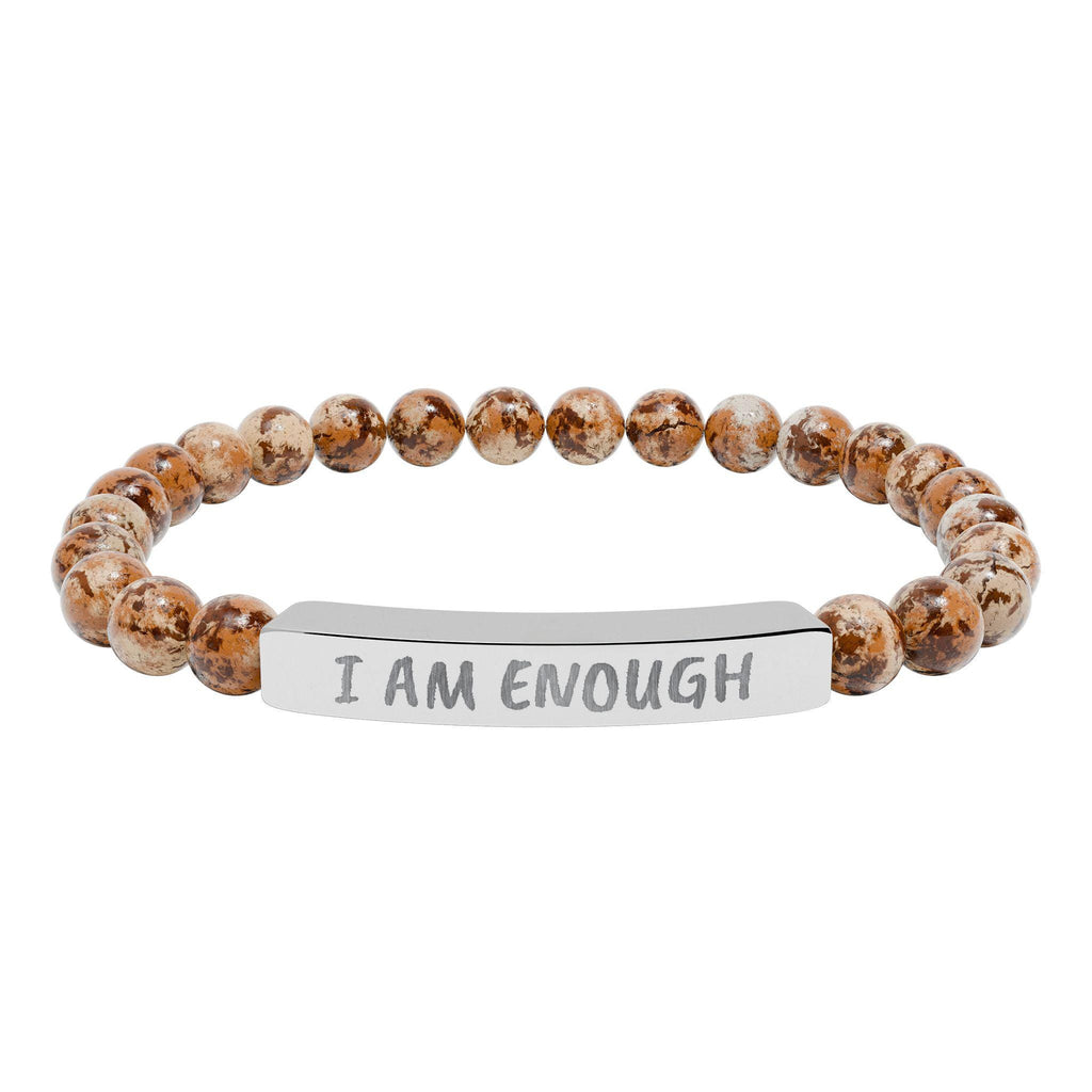 I Am Enough Engraved Bar Bracelet Natural Stone Stretch Bracelet | Affirmation Jewelry Gift For Her