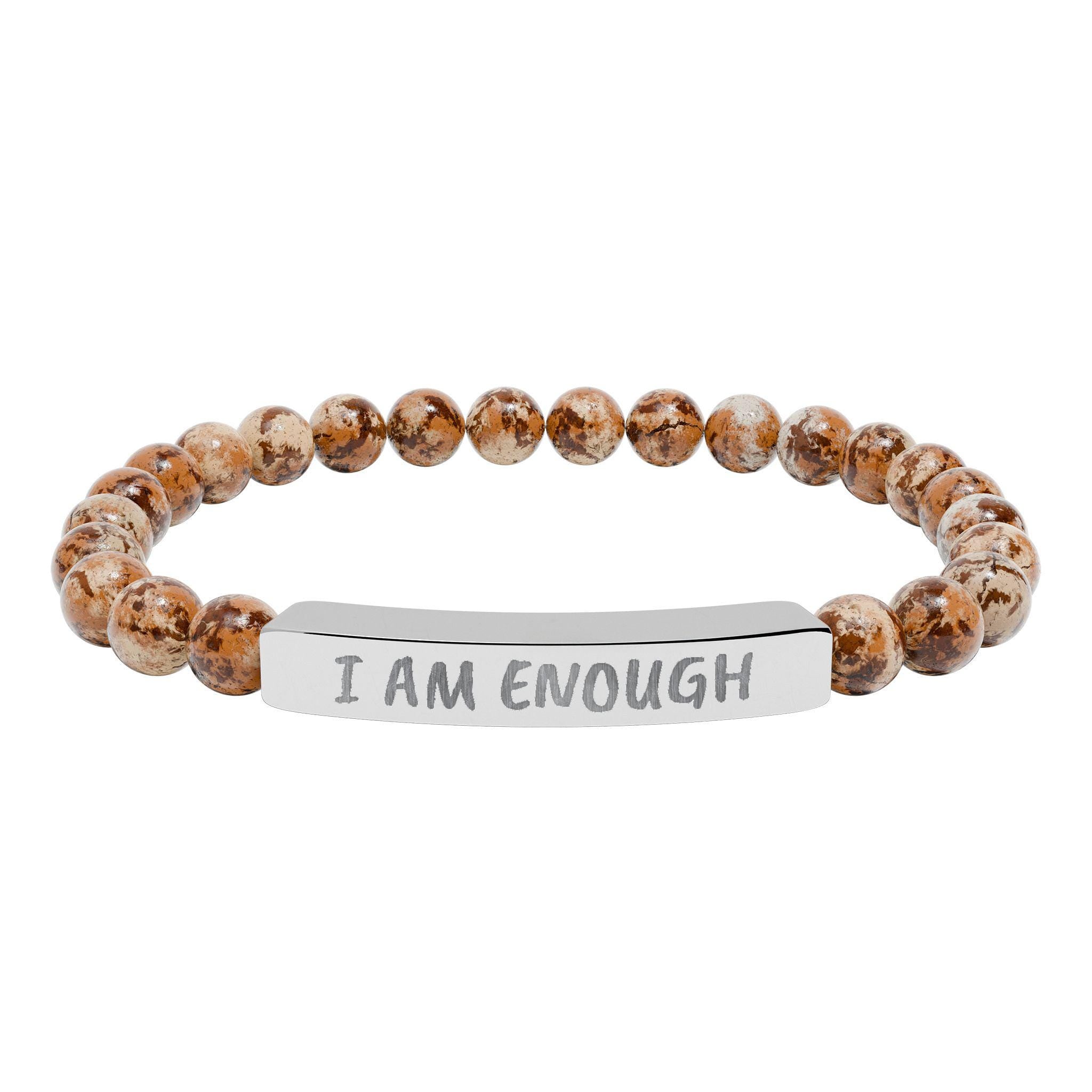 I Am Enough Engraved Bar Bracelet Natural Stone Stretch Bracelet | Affirmation Jewelry Gift For Her