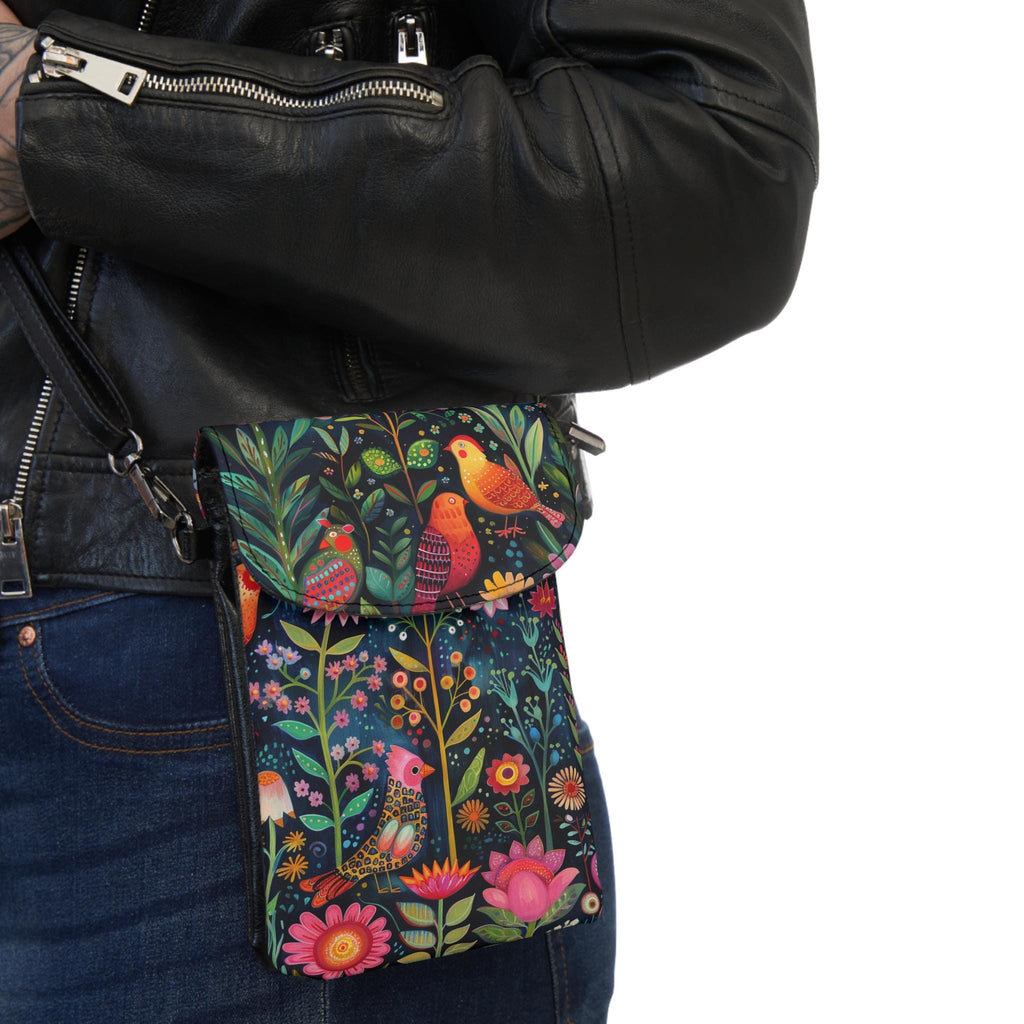 Floral Crossbody Phone Bag: Vegan Leather, Festival Purse