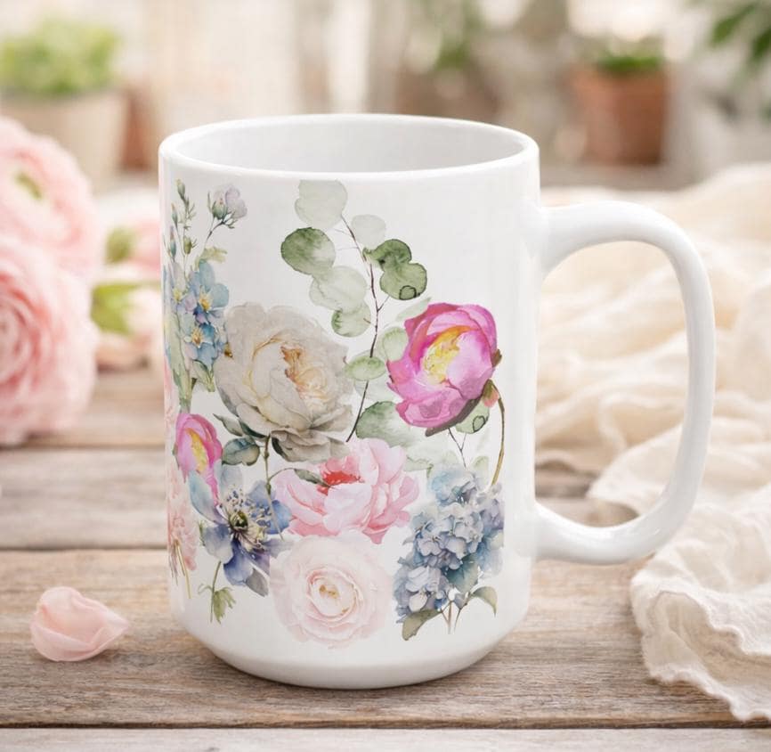 French Ceramic Mug French coffee Cup Elegant Flower Design Coffee Cup for Tea Lovers, Great Gift for Birthdays, Weddings, and Anniversaries