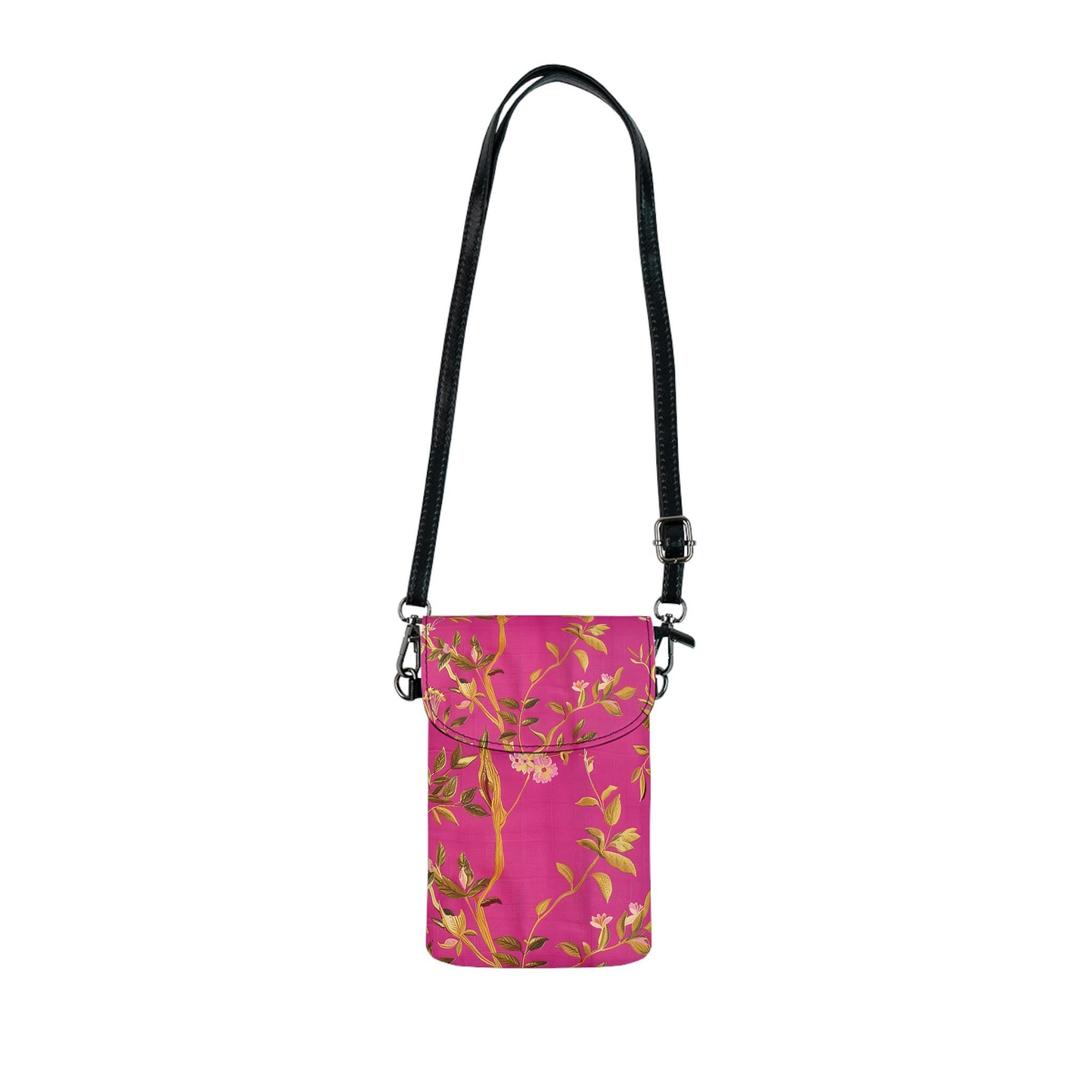 Pink Floral Vine Phone Wallet | Small Crossbody Cell Phone Pouch