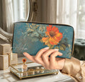 Orange Floral Wallet • Botanical Pattern Zipper Clutch • PCS Garden Accessory
