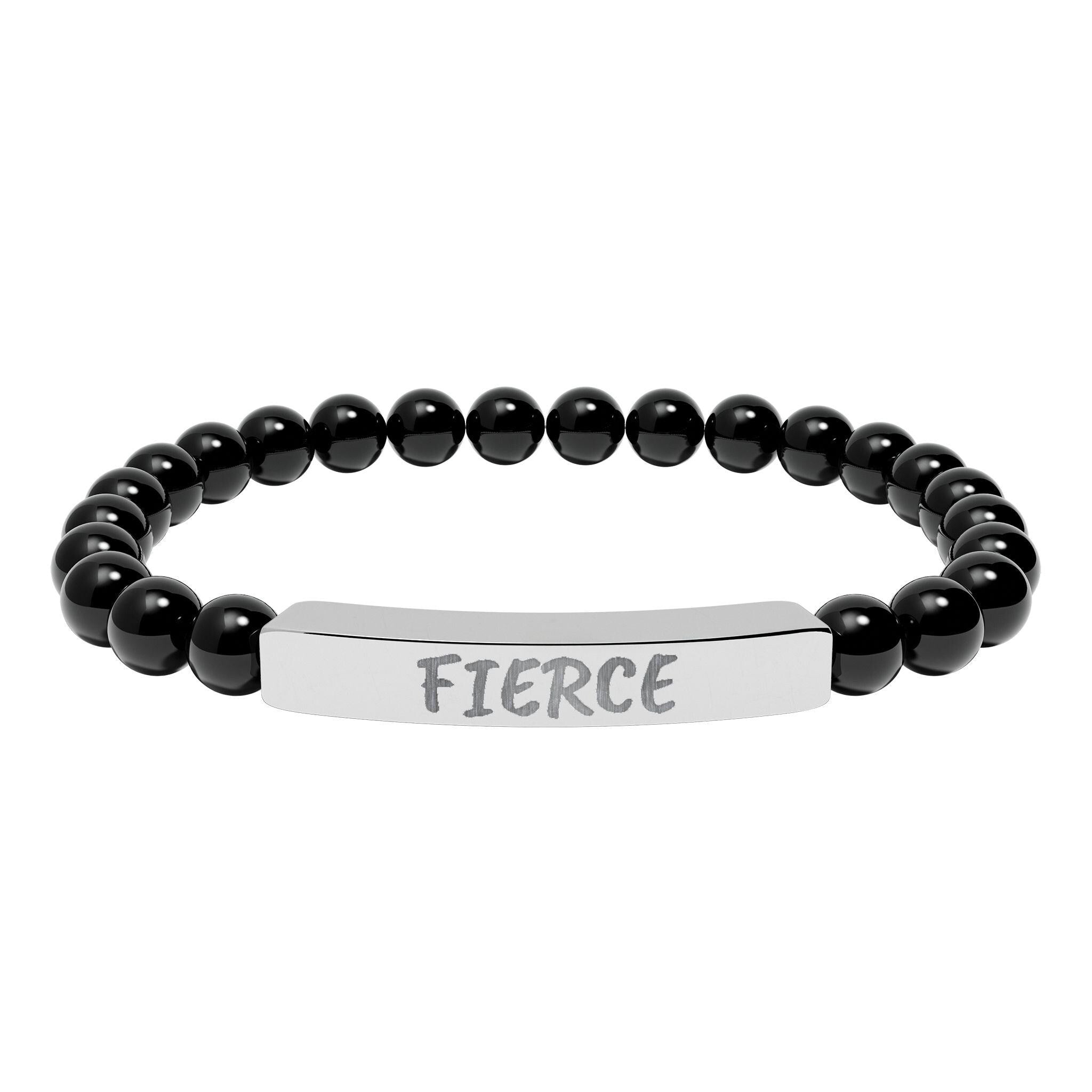 FIERCE Natural Stone Stretch Bar Bracelet | Engraved Christian Bracelet