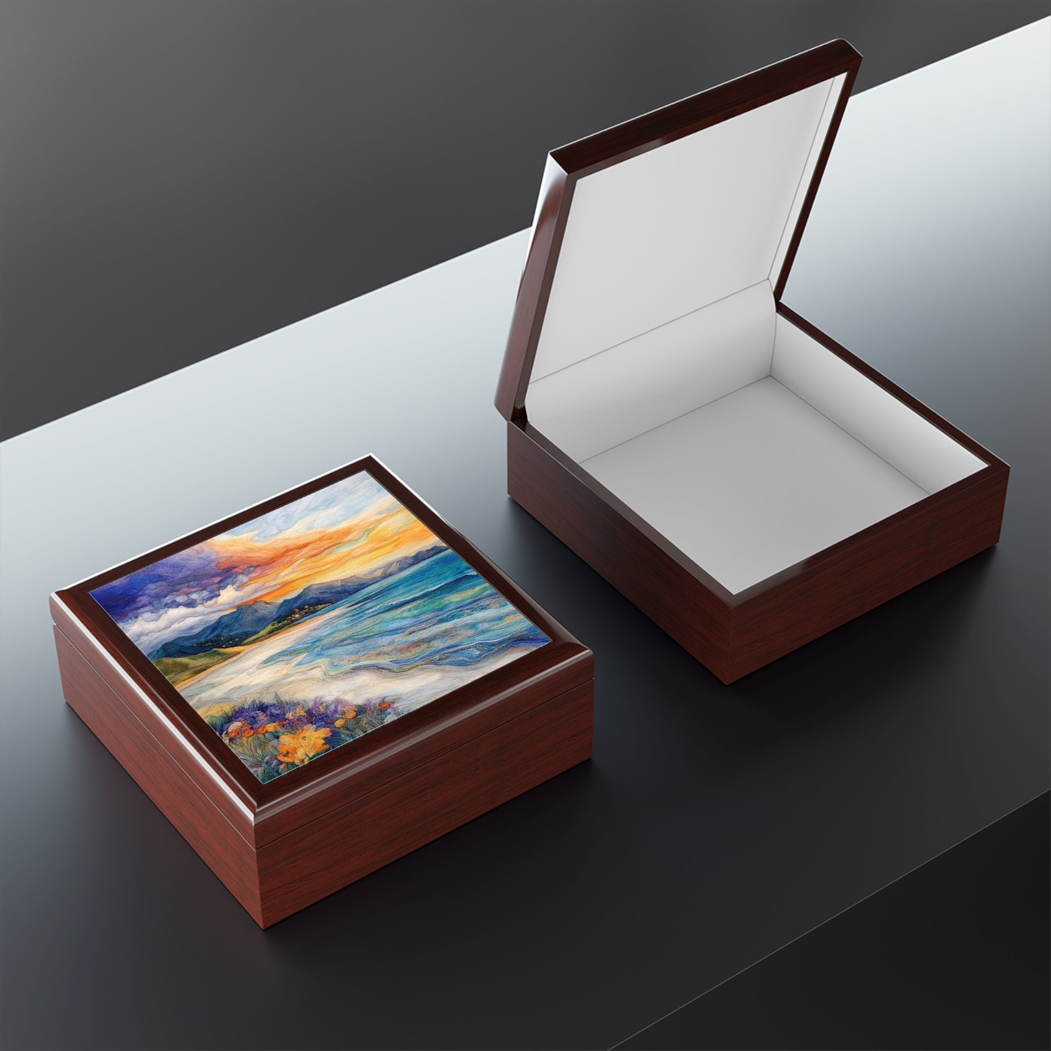 Coastal Jewelry Box | Ocean Waves Night Sky Trinket Box