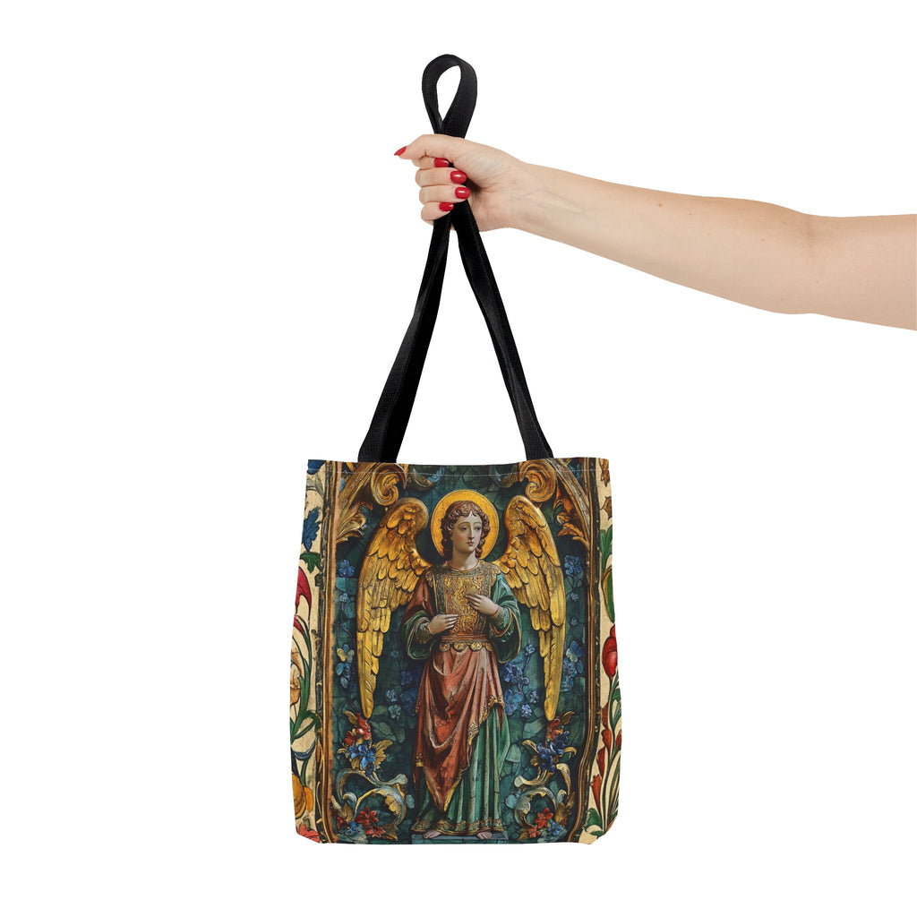 Medieval Manuscript Angel Tote | Ornate Religious Artwork, AOP Shoulder Bag Gift for Catholic