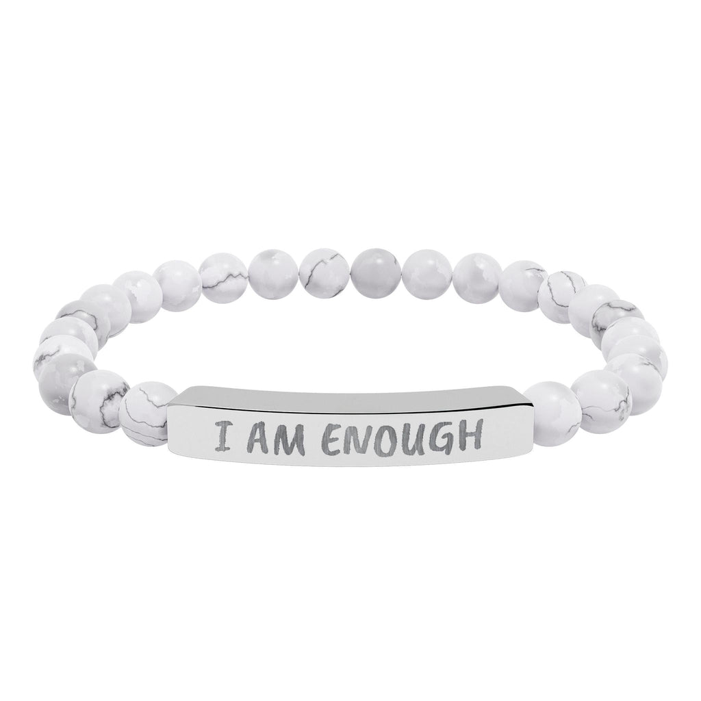 I Am Enough Engraved Bar Bracelet Natural Stone Stretch Bracelet | Affirmation Jewelry Gift For Her