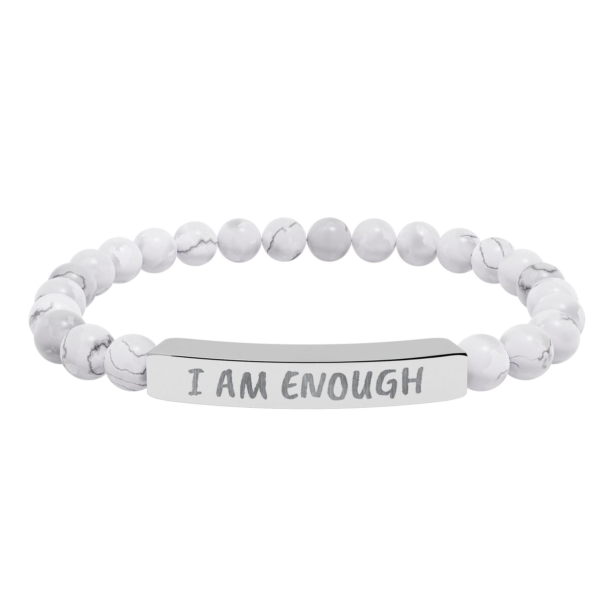 I Am Enough Engraved Bar Bracelet Natural Stone Stretch Bracelet | Affirmation Jewelry Gift For Her