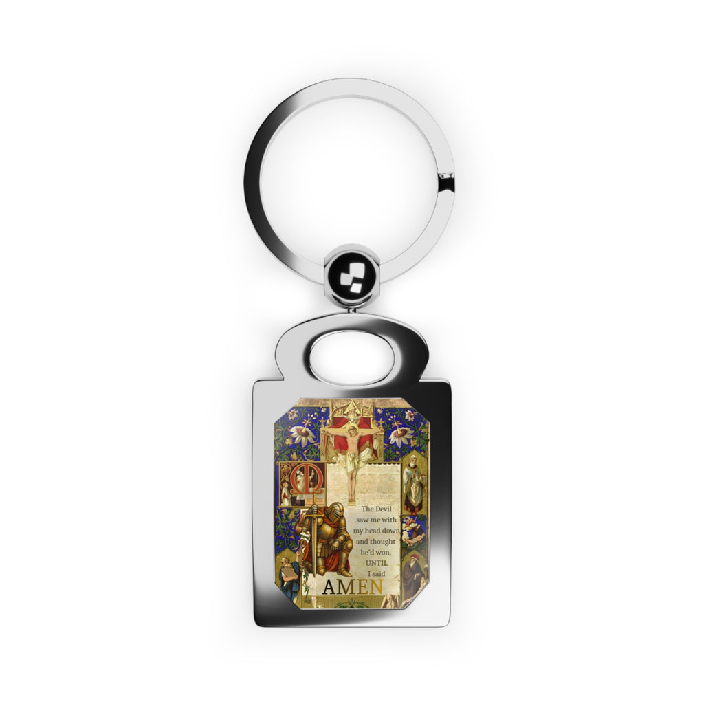 Medieval Illuminated Manuscript Prayer Rectangle Photo Keyring | Religious Iconography | Gift for Christian