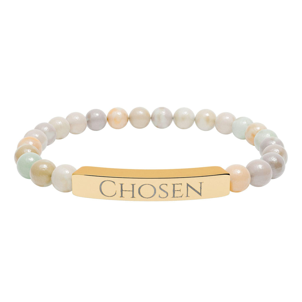 Chosen Engraved Stone Stretch Bracelet | Natural Beaded Bar Bracelet