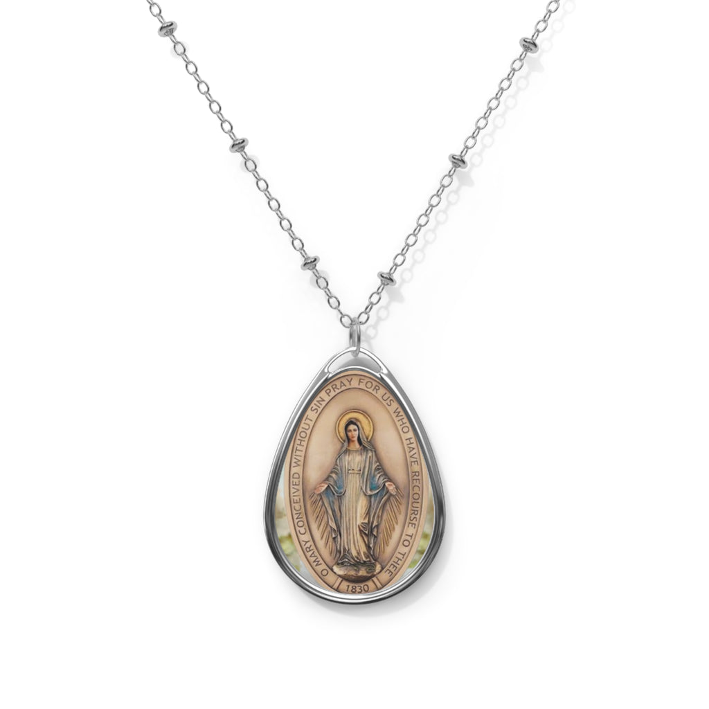 Virgin Mary Pendant Necklace | Religious Miraculous Medal Teardrop Locket