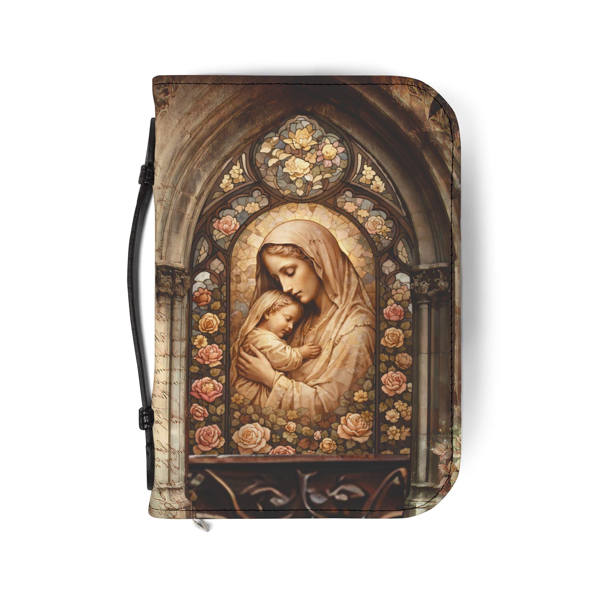 Madonna and Child Stained Glass Bible Cover | Zippered Bible Case
