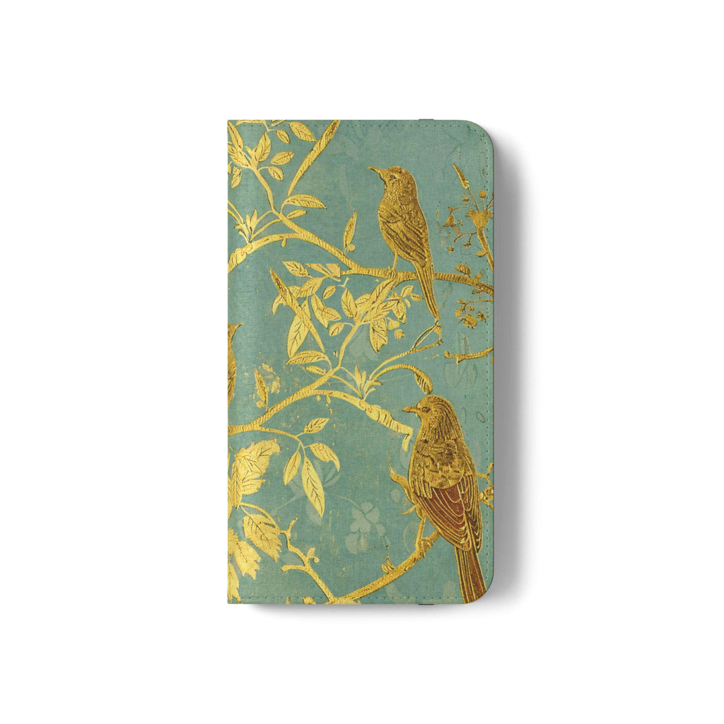 Floral Birds Faux Leather Phone Wallet Case Elegant Bookish Flip Case with Card Slots