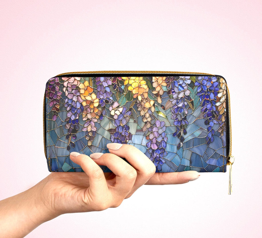 Wisteria Wallet | Floral Clutch • Botanical Zipper • Vegan Leather Coin Purse • Trendy Garden Lover Gift