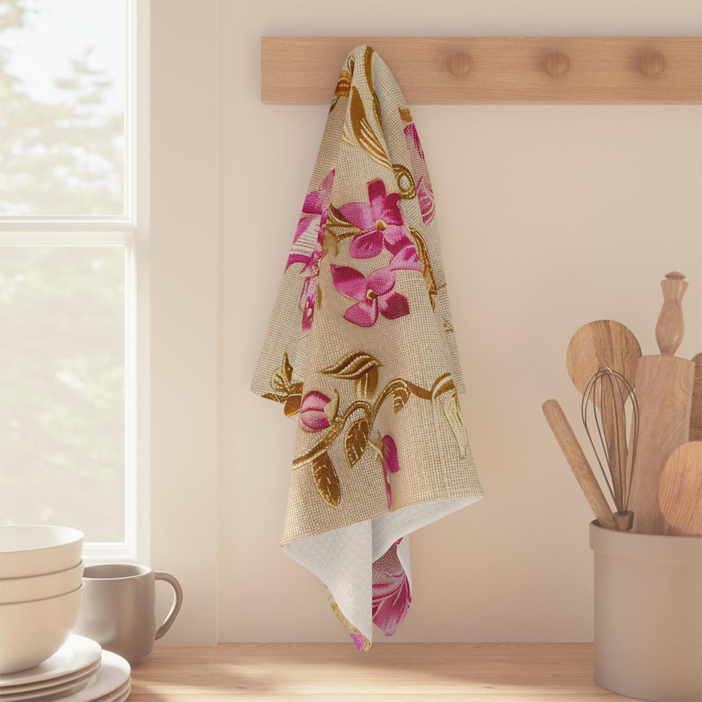 Pink Gold Floral Tea Towel | Microfiber