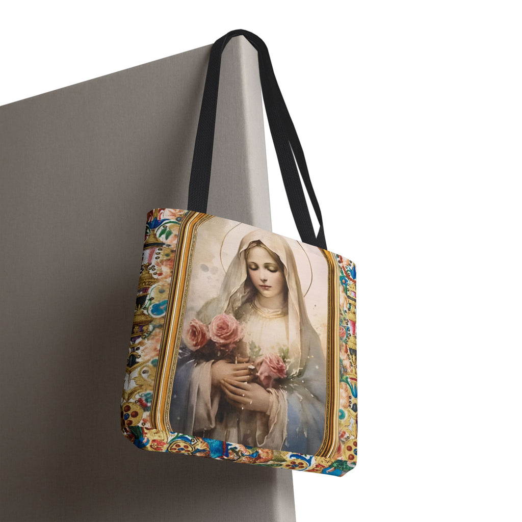 Virgin Mary portrait Tote Bag | Religious Madonna illustration, roses