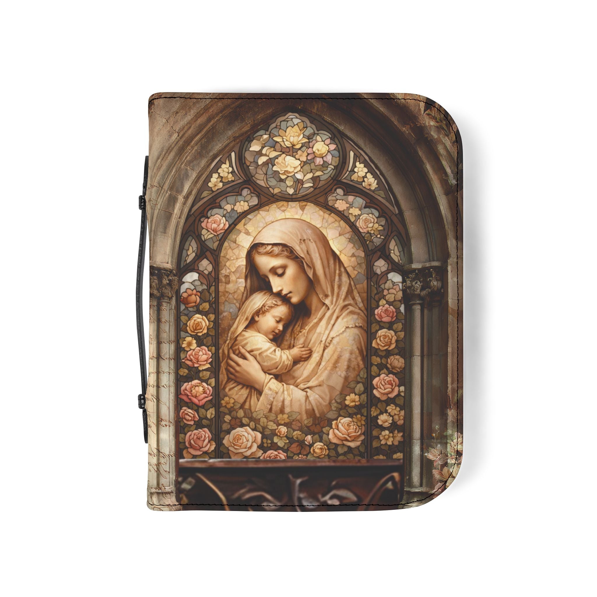 Madonna and Child Stained Glass Bible Cover | Zippered Bible Case