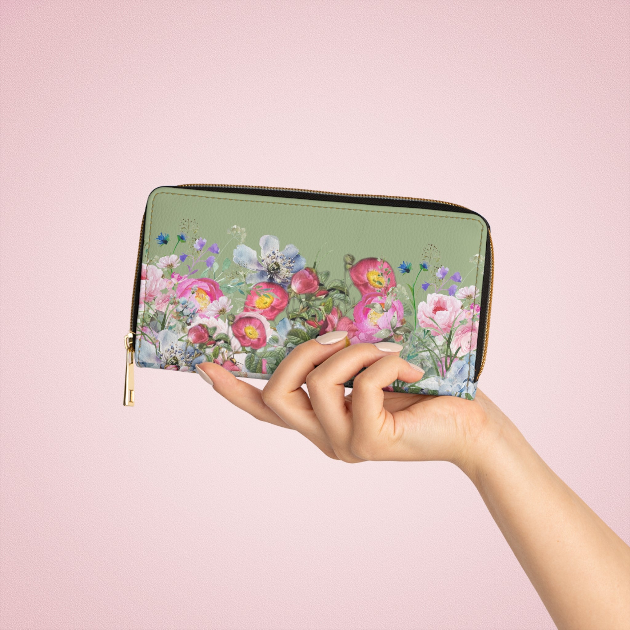 Sage Green Cottagecore Wallet Meadow Flower Bag, Floral Small Purse Vintage Botanical Wallet for Women,Romantic Gift for Her, Cottage Core