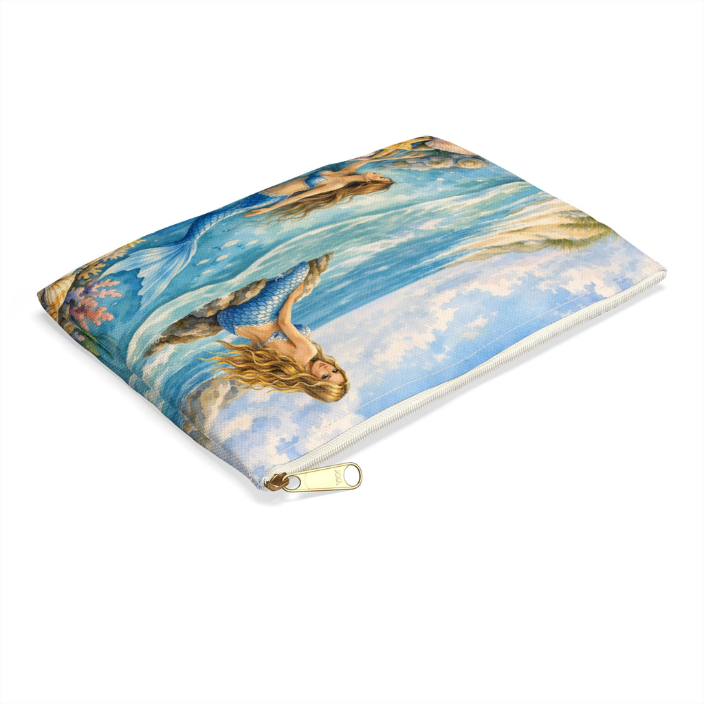 Mermaids Beach Accessory Pouch | Ocean Seashell Starfish Cosmetic Bag | Toiletry Bag for Beach Goer